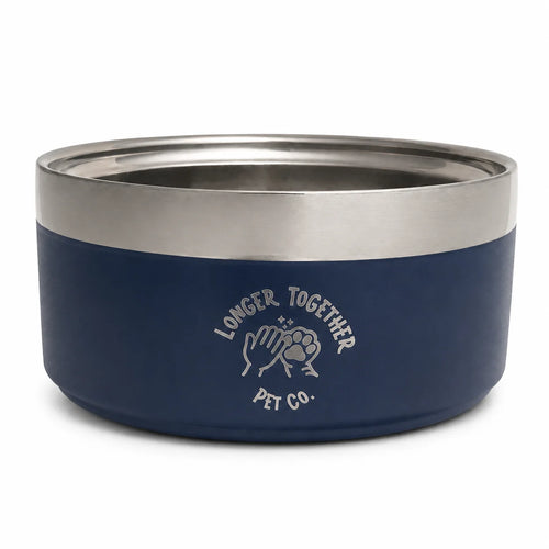 Longer Together insulated stainless steel dog bowl in navy